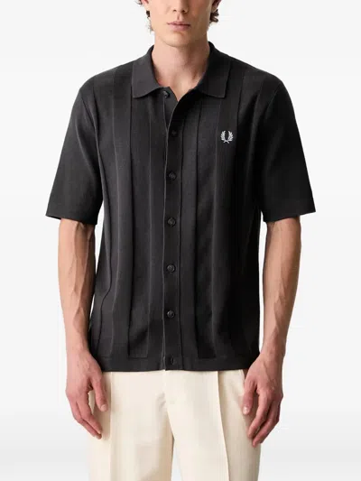 Fred Perry Vertical-ribbed Embroidered-logo Shirt In Multi