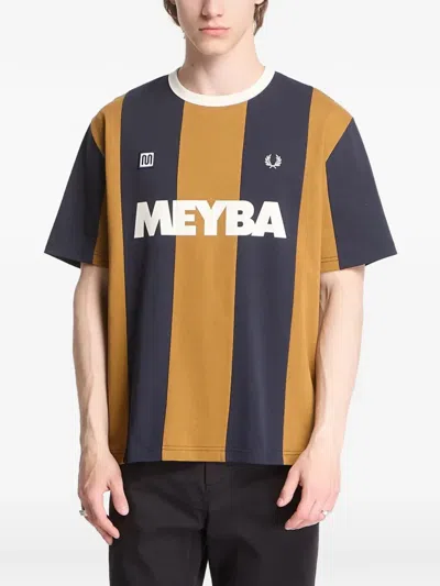 Fred Perry Vertical-stripe Logo-print T-shirt In Brown