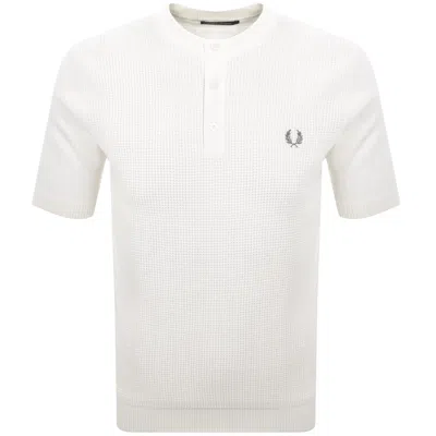 Fred Perry Waffle Knit Henley Shirt Cream In White