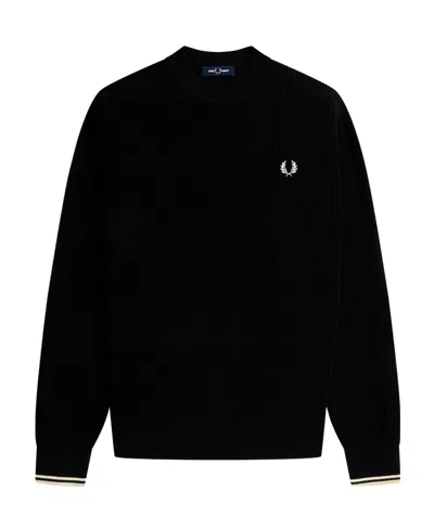 Fred Perry Waffle-knit Logo-embroidered Jumper In Black