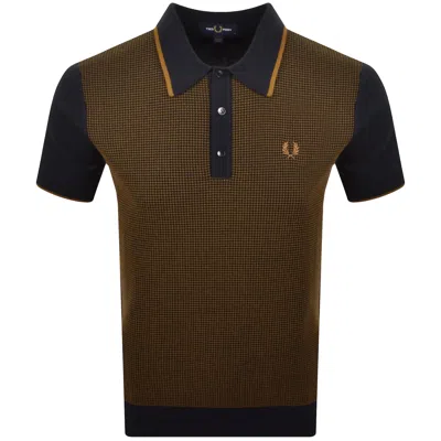 Fred Perry Waffle Knit Polo T Shirt Navy In Brown