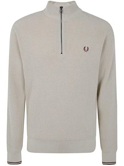 Fred Perry Waffle Stitch Half Zip Jumper In Sand