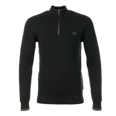 Fred Perry Waffle Stitch Half Zip Jumper Black
