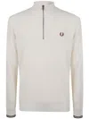 Fred Perry Half-zip Waffle Sweater In White