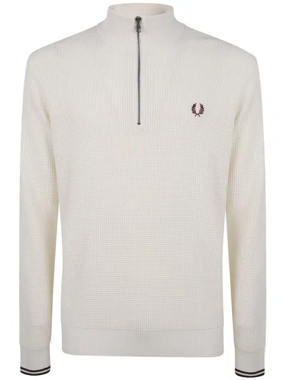 Fred Perry Half-zip Waffle Sweater In Neutral