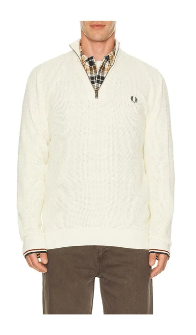 Fred Perry Waffle Stitch Half Zip Jumper In Ecru