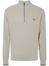Fred Perry Waffle Stitch Half Zip Jumper In Oatmeal