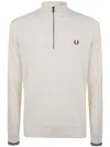 Fred Perry Half-zip Waffle Sweater In White