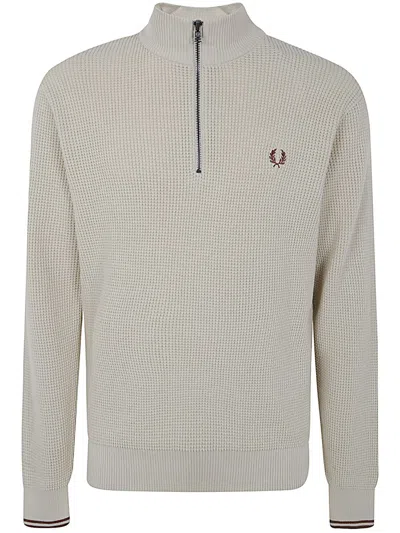 Fred Perry Waffle Stitch Half Zipper Jumper Clothing In Beige