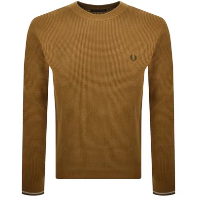 Fred Perry Waffle Stitch Knit Jumper Brown