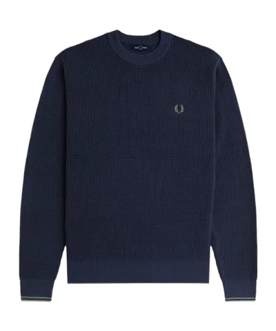 Fred Perry Waffle-knit Crewneck Jumper In Blue