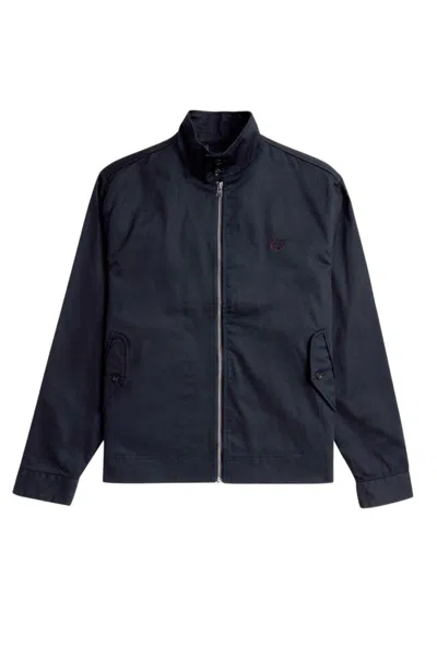 Fred Perry Waxed Cotton Harrington Jacket With Flap Pockets In Black