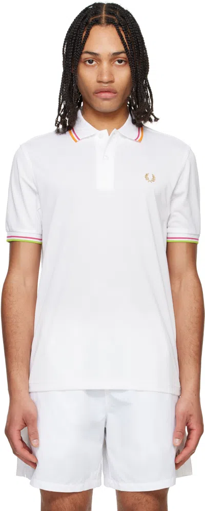 Fred Perry White On Court Twin Tipped Polo In 100