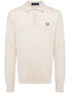 Fred Perry Mens Porridge Marl Embroidered-logo Long-sleeve Knitted Top In Neutrals
