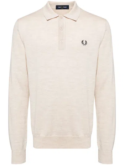 Fred Perry Wool Blend Polo Shirt In Porridge
