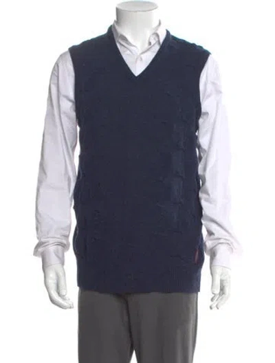 Pre-owned Fred Perry Wool V-neck Sweater Vest In Blue