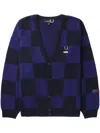 Fred Perry X Raf Simons Logo-appliqué Checkered Cotton Cardigan In Blue