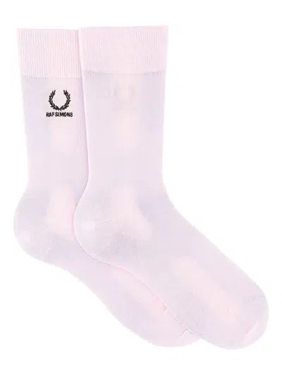 Fred Perry X Raf Simons Logo-embroidery Socks In Pink