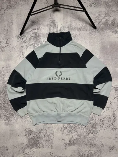 Pre-owned Fred Perry X Vintage 90's Vintage Fred Perry Big Logo Boxy Fit 1/3 Sweatshirt In Black/white