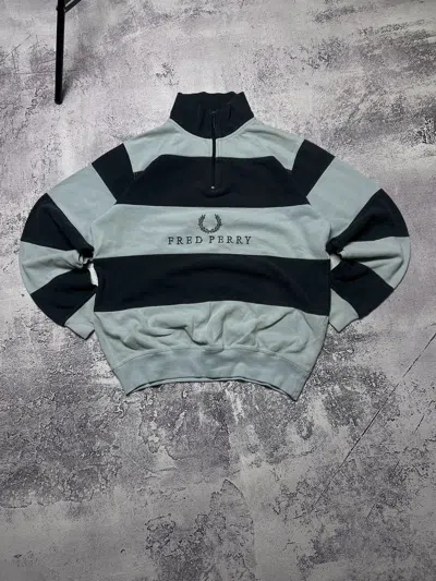 Pre-owned Fred Perry X Vintage 90's Vintage Fred Perry Big Logo Boxy Fit 1/3 Sweatshirt In Black/white