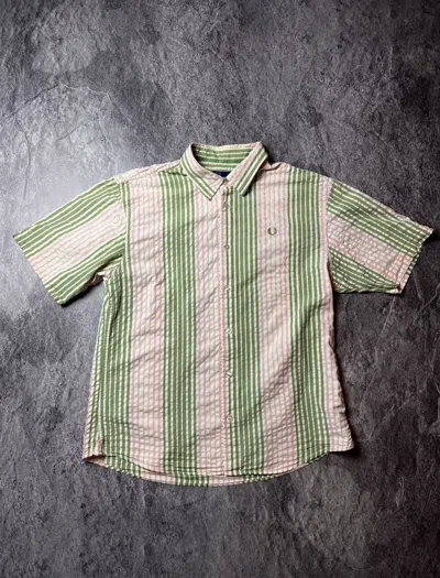 Pre-owned Fred Perry X Vintage Y2k Fred Perry Striped Pastel Basic Short Sleeve Tee Shirt In Green