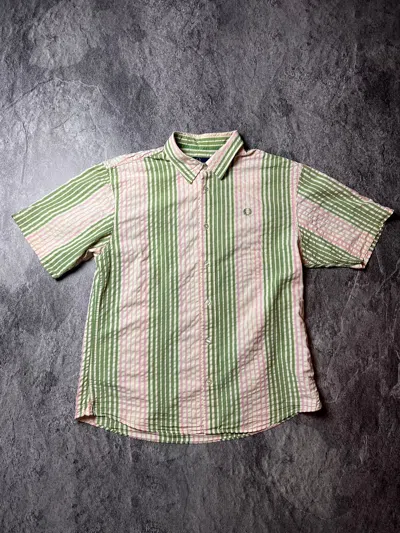 Pre-owned Fred Perry X Vintage Y2k Fred Perry Striped Pastel Basic Short Sleeve Tee Shirt In Pink