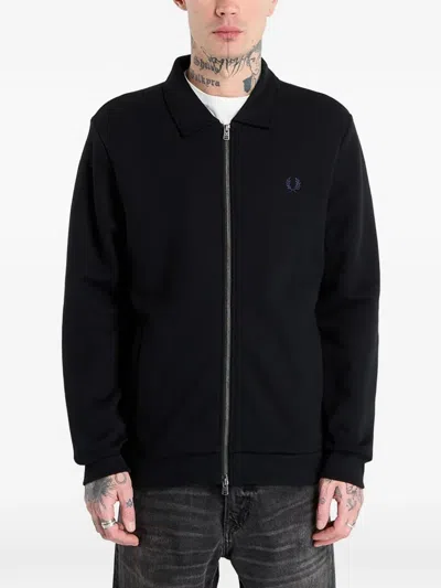 Fred Perry Zip Collared Sweater In Black