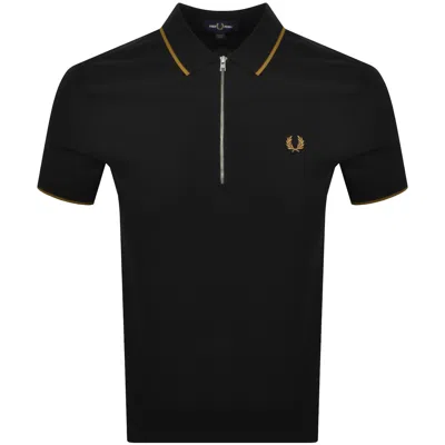 Fred Perry Zip Neck Crepe Polo Black In Multi