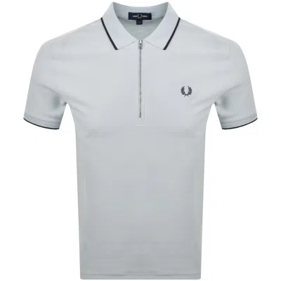 Fred Perry Zip Neck Crepe Polo Blue In Animal Print