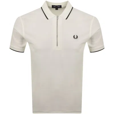 Fred Perry Zip Neck Crepe Polo Cream In Brown