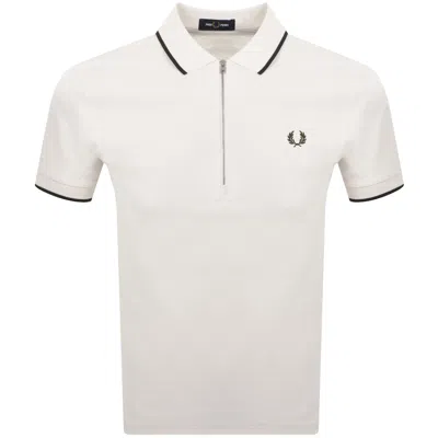 Fred Perry Zip Neck Crepe Polo Ecru In White