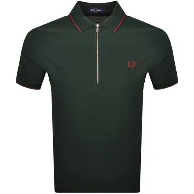 Fred Perry Zip Neck Crepe Polo Green In Pattern