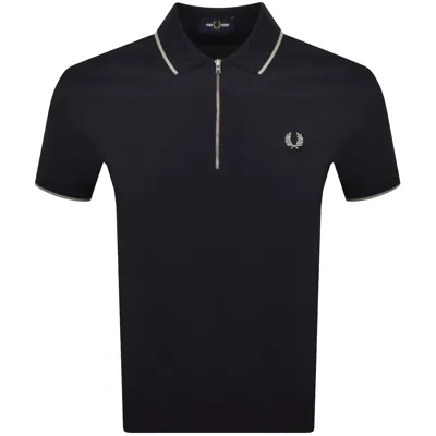 Fred Perry Zip Neck Crepe Polo Navy In Black