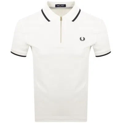 Fred Perry Zip Neck Crepe Polo Silky Peach In White