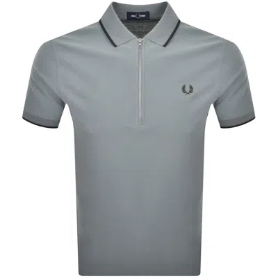 Fred Perry Zip Neck Crepe Polo Stockport Blue In Gray