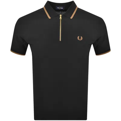 Fred Perry Zip Neck Crepe Polo T Shirt Black