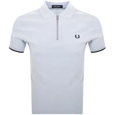 Fred Perry Zip Neck Crepe Polo T Shirt Blue