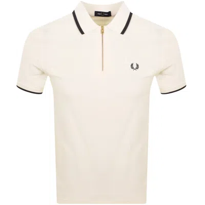 Fred Perry Zip Neck Crepe Polo T Shirt Ecru In White