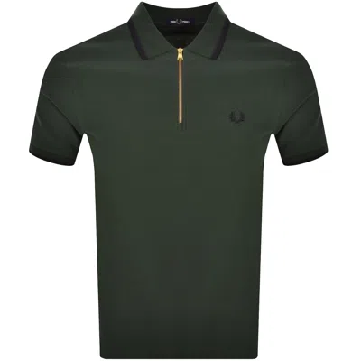 Fred Perry Zip Neck Crepe Polo T Shirt Green