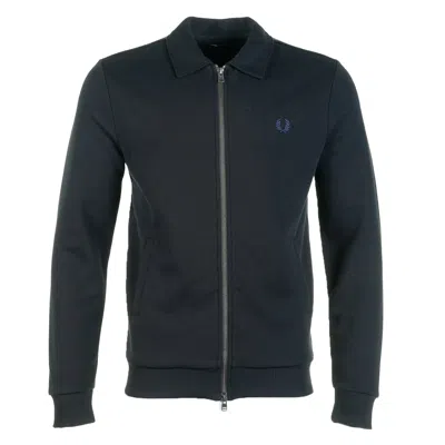 Fred Perry Zip Through Collared Sweatshirt Black In Blue
