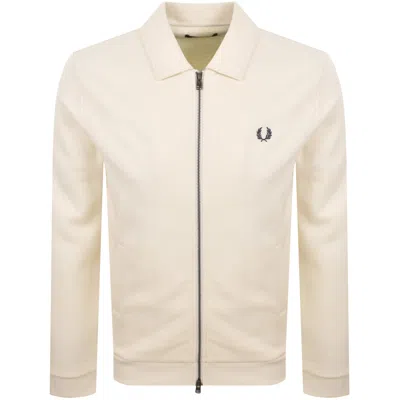 Fred Perry Zip Through Collared Sweatshirt Ecru In Neutral