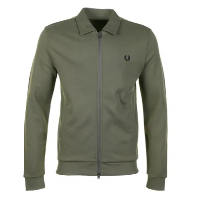 Fred Perry Zip Through Collared Sweatshirt Laurel Wreath Green