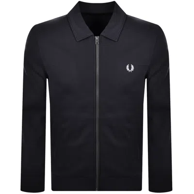 Fred Perry Zip Through Collared Sweatshirt Navy In Blue