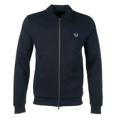 Fred Perry Zip Through Collared Sweatshirt Navy In Blue