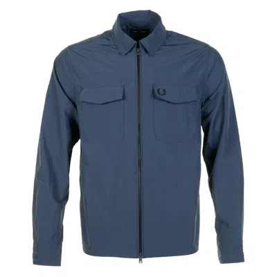Fred Perry Zip Through Overshirt Dark Airforce In Blue
