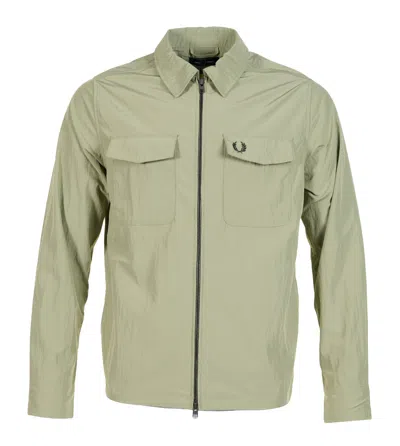 Fred Perry Zip Through Overshirt Olive Mint In Green