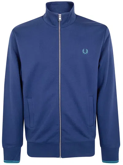 Fred Perry Logo-embroidered Zip-up Sweatshirt In Blue