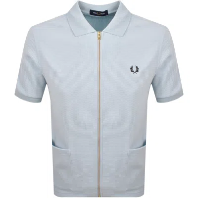 Fred Perry Zip Through Waffle Polo Shirt Blue