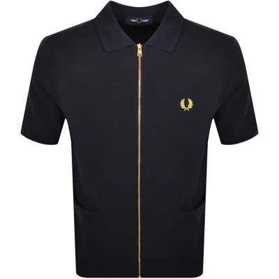 Fred Perry Zip Through Waffle Polo Shirt Navy