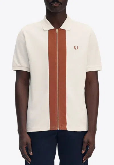 Fred Perry Zip-up Polo T-shirt In Sand